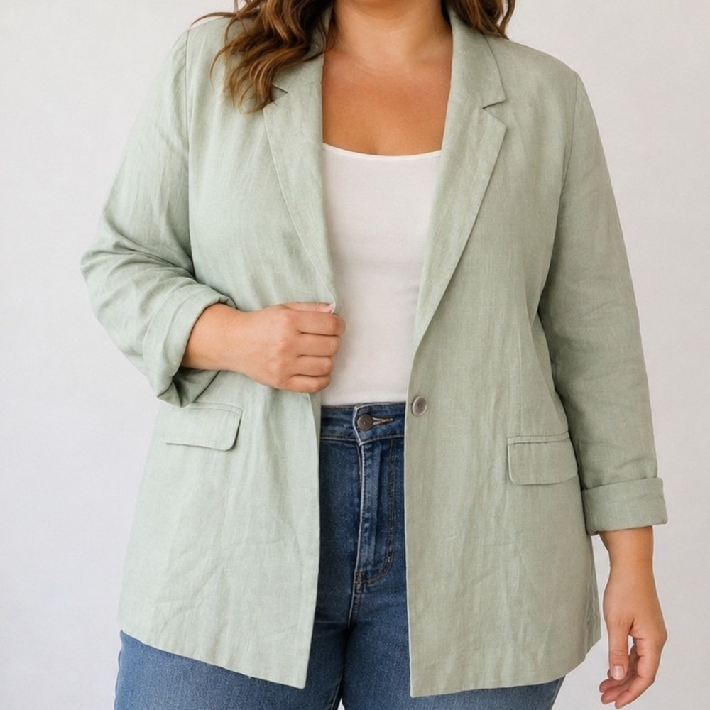 Linen Blend Blazer Women's 12 Sage Green Relaxed Lightweight Vero Moda Jacket
